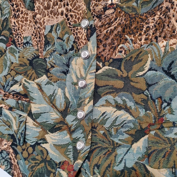 Tapestry Maximalist Vintage Animal Safari Print Vest Waistcoat Size Large Green - Picture 10 of 12